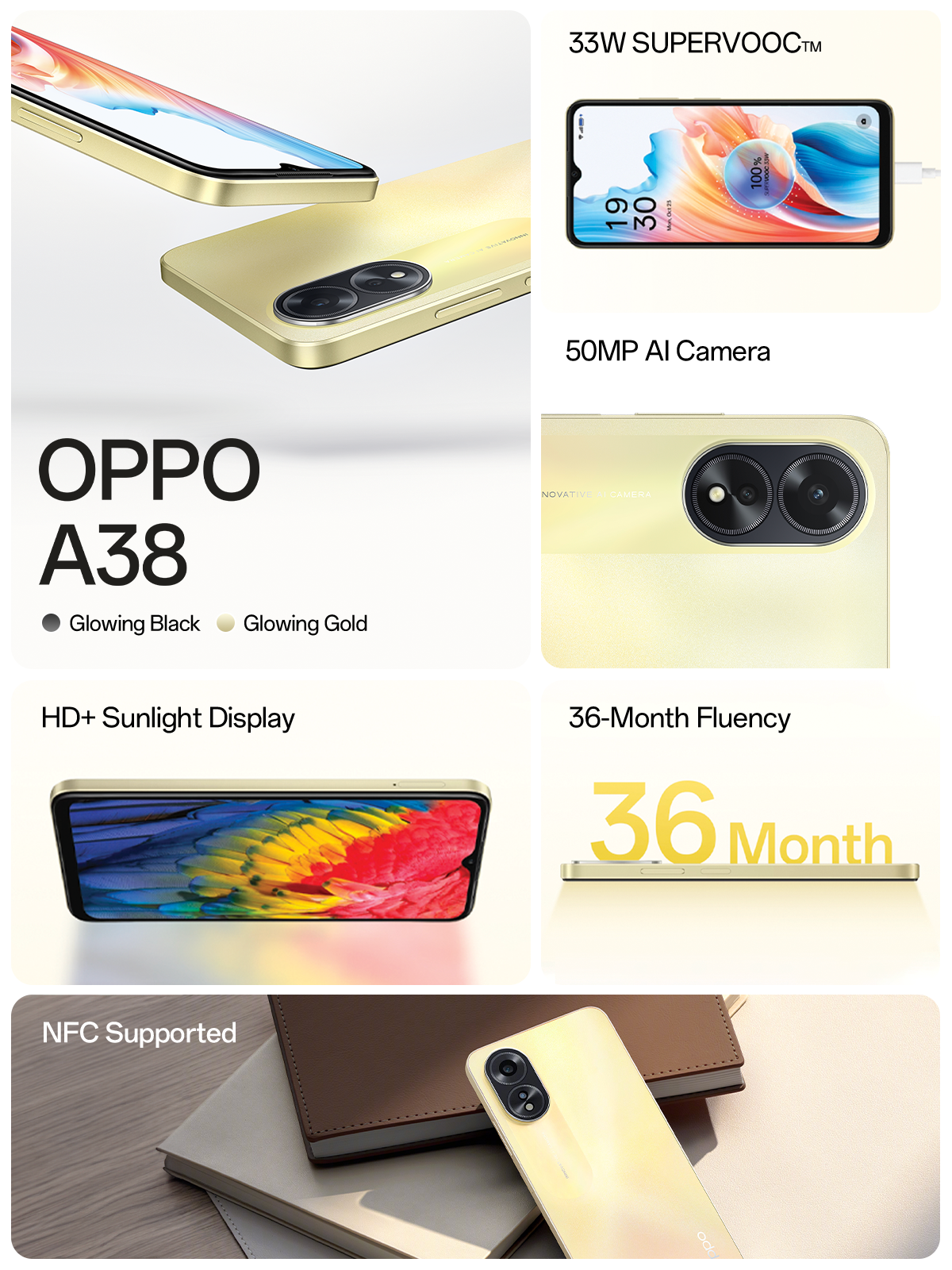 Oppo A38 4G/128GB Glowing Gold International Warranty - EHAB Center Home  Appliances